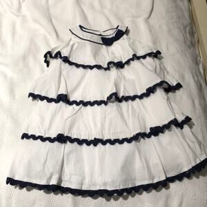 Biscotti 24m crisp white/navy ruffle dress nwot